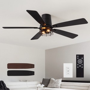 Ludomide 52 inch Black Low Profile Ceiling Fan with Light, Modern Flush Mount Small Caged Ceiling Fan with Remote and Wall Switch - 1 of 4