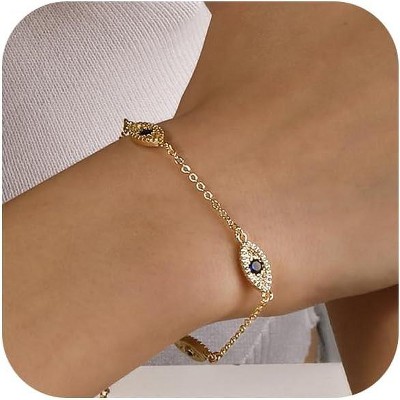 Bracelets for Women 14K Gold Silver Plated Ring Bracelet Hand Chain Dainty Evil Eye Heart Clover Daisy Cubic Zirconia
