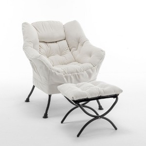 Sapphtopaz Velvet Accent Chair and Ottoman Set Tufted Upholstered Recliner Chair with Metal Legs Leisure Reading Chair for Living Room, Bedroom - 1 of 4
