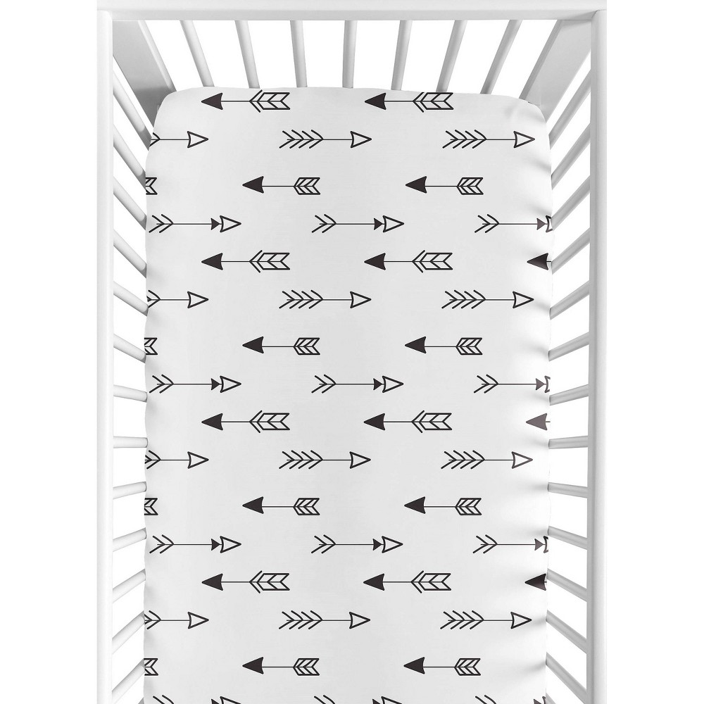 Photos - Bed Linen Sweet Jojo Designs Black and White Fox Fitted Crib Sheet - Arrow Print