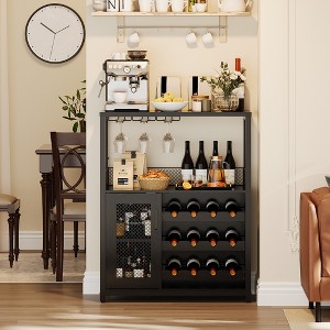 3-Tier Wine Bar Cabinet with Wine Rack and Storage Space, Buffet Cabinet with Glass Holder and Mesh Door, for Kitchen, Living Room and Bar - 1 of 4