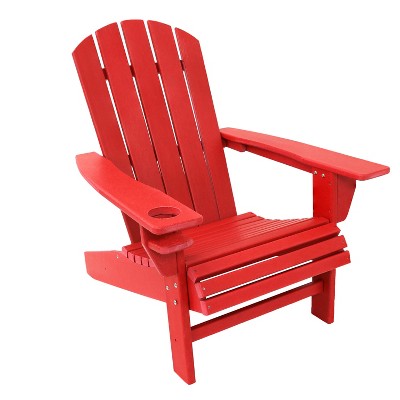 Sunnydaze Plastic All-Weather Heavy-Duty Outdoor Adirondack Patio Chair with Drink Holder, Red