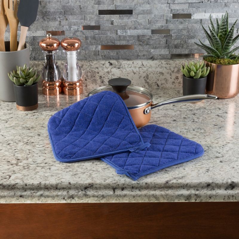 Pot Holder Set, 2 Piece Oversized Heat Resistant Quilted Cotton Pot Holders By Hastings Home (Blue), 2 of 7