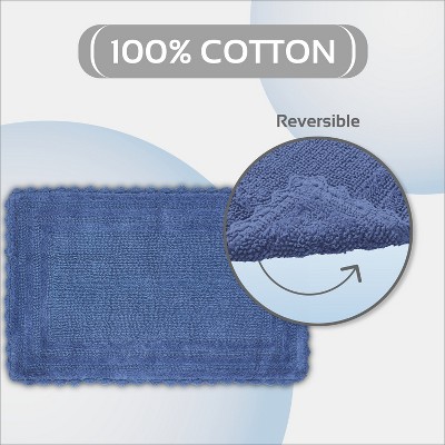 Blue Cotton Tufted Reversible Crochet Bath Rug Set