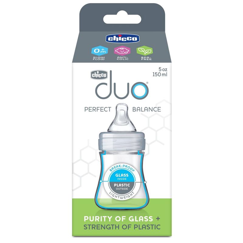 Chicco Duo Hybrid Baby Bottle with Invinci-Glass Inside/Plastic Outside with Slow Flow Anti-Colic Nipple - Clear/Gray - 5oz, 3 of 16