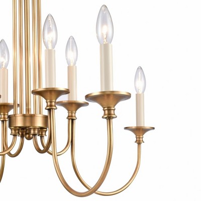 Natural Brass 8-Light Candle Chandelier with Curved Arms
