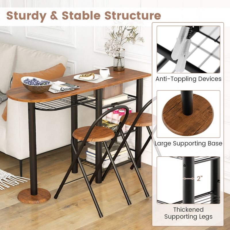 Tangkula 3 PCS Dining Table Set w/ 2 Foldable Chairs & 4-Tier Storage Shelf Space Saving, 4 of 11