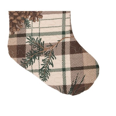 20" Brown Plaid Cotton Pinecone Christmas Stocking