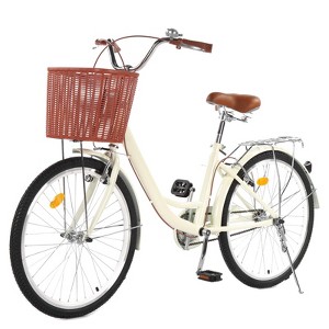 24 & 26 Inch Beach Cruiser Bike for Women, Bike with Basket 1 Speed, Step Through Bikes, Commuter Bicycle Women Adult with Adjustable Seat - 1 of 4