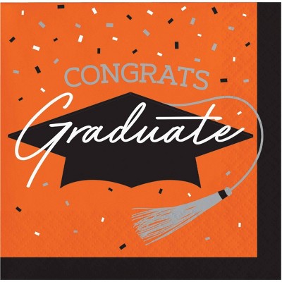 Creative Converting Graduate School Spirit Orange Paper Beverage Napkins 108ct