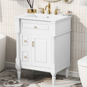 GDFStudio Paddy 24" Modern Solid Wood Bathroom Vanity with Ceramic Sink and Shelves - 1 of 4