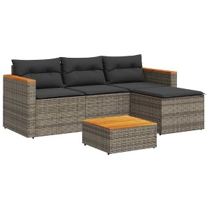 vidaXL 3-Piece Outdoor Patio Sofa Set - Gray Poly Rattan with Weather-Resistant Acacia Wood Tabletop and Washable Cushions - 1 of 4