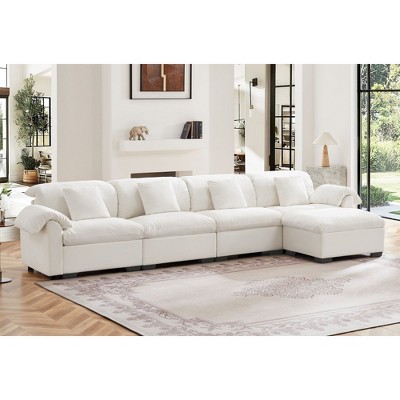 NicBex L-Shaped Sectional Sofa Large and Deep 3-Seat Sofa Couch with Storage Seats and Storage Ottomans, Modern Velvet Sofa with Soft Backrest