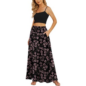 Women's Flowy High-Waist Maxi Skirt - Summer Pleated Long Skirt with Pockets - 1 of 4