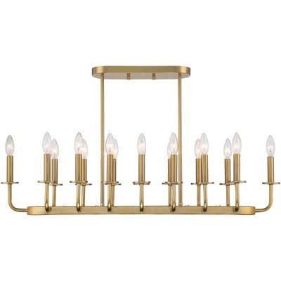 Soft Gold Brass 16-Light Linear Island Chandelier