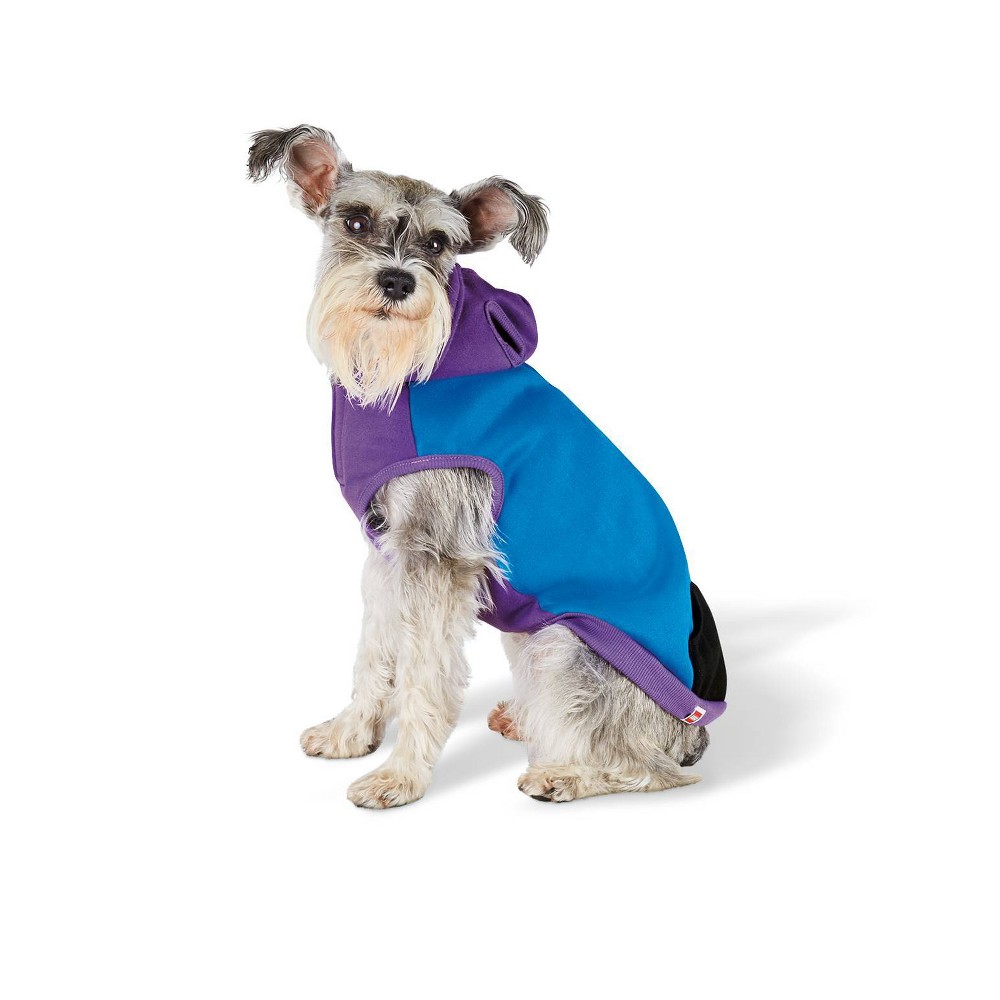 size small Dog and Cat Color Block Hoodie Sweatshirt - Blue/Purple/Black  - LEGO Collection 