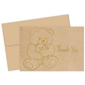 50ct Teddy Bear "Thank You" Note Cards Brown/Gold: Great Papers! Stationery Pack with Envelopes for Baby Shower - 1 of 3
