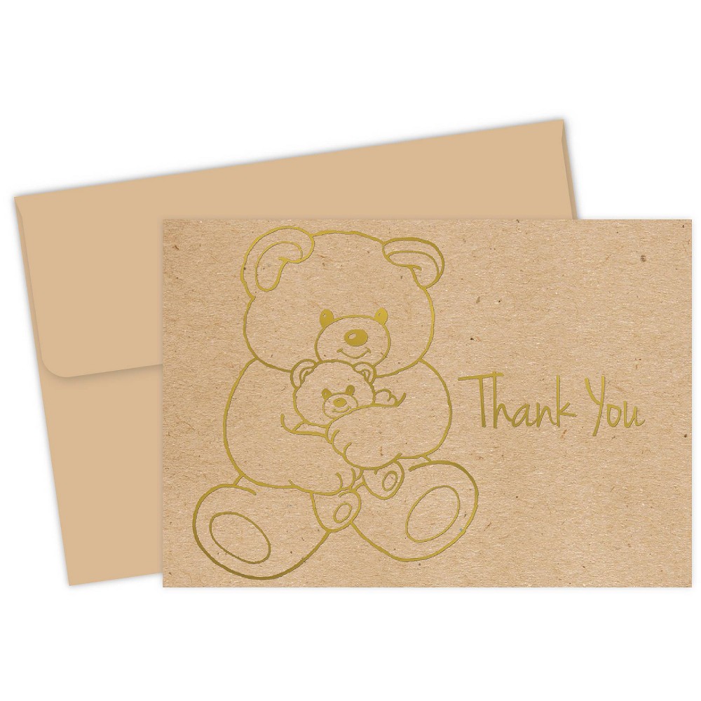 Photos - Envelope / Postcard 50ct Teddy Bear "Thank You" Note Cards Brown/Gold