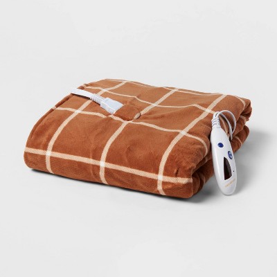 Microplush Reversible Electric Throw Blanket Bronze Windowpane - Biddeford Blankets