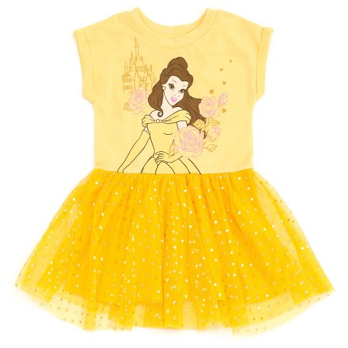 Disney Princess Belle Toddler Girls Tulle Dress Yellow 2t Target