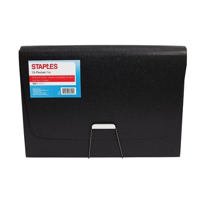 Staples Plastic Expandable Reinforced 13 Pocket File Letter Sized Black TR51807/51807