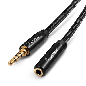 Insten 3.5mm Headphone Extension Cable, Male to Female, TRRS for Stereo Earphones with Microphone, 3 Feet, Black - 1 of 4