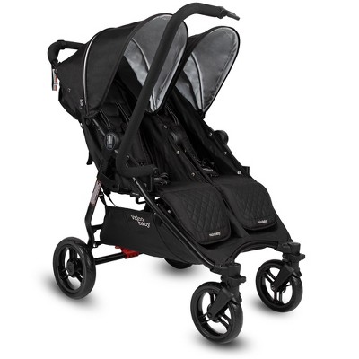 Valco Baby Slim Twin Double Stroller, Lightweight & Capable of Fitting Through Standard Doors, Features Extended Canopy & One-Handed Fold - Black