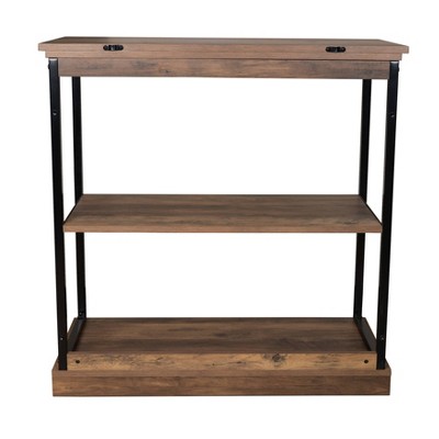 Oslo 37" Aged Maple & Black Metal 3-Shelf Etagere Bookcase