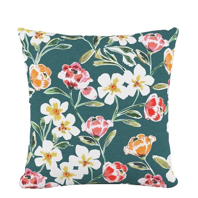 18"x18" Polyester Summer Floral Square Throw Pillow Green - Skyline Furniture: Bohemian Style