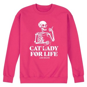 Men's - Instant Message - Cat Lady For Life Skeleton Graphic Fleece Sweatshirt - 1 of 4