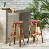DSVIMOY Counter and Bar Stool PE Rattan Frame with Backless Design for Outdoor Spaces, Red, 48.75"*16.25"*15.75" - 2 of 4