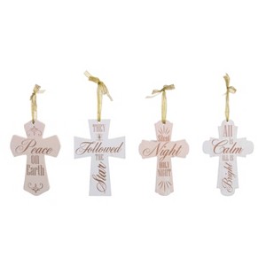 Transpac MDF Metallic Cross Ornament Set of 4 Multicolored Wood Christmas Tree Decorations Indoor Holiday Decor - 1 of 1