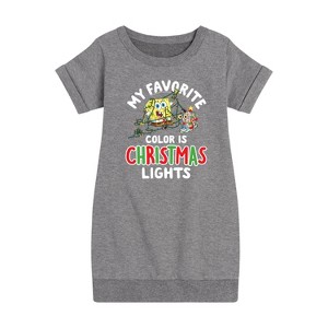 - SpongeBob SquarePants - My Favorite Color Is Christmas Lights Graphic Short Sleeve Fleece Dress - 1 of 4