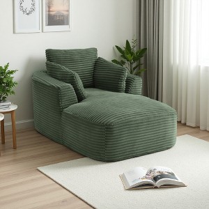 Oversized Corduroy Chaise Lounge Chair with Spring Cushion - 1 of 4