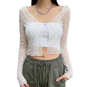 Women's Elegant Sheer Mesh Open Front Cardigan, Long Sleeve