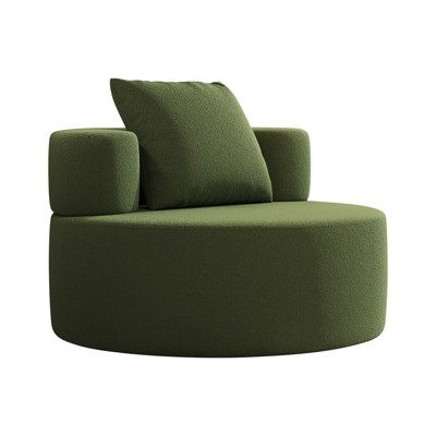 SYFERLORY Cozy Teddy Fabric Accent Chair - Round Living Room Chair with Decorative Pillow, 39" Wide Soft Seating