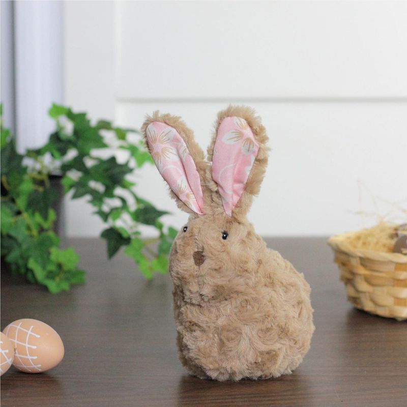 Northlight 8" Plush Floral Eared Bunny Easter Rabbit Spring Figure - Brown/Pink, 3 of 4