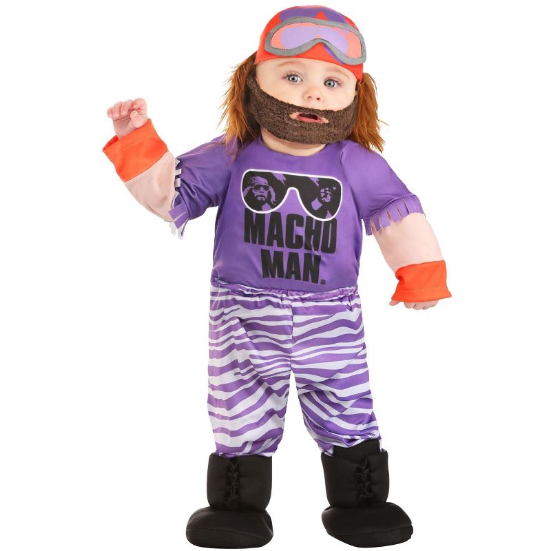 HalloweenCostumes.com 6-9 Months  Boy  WWE Infant Macho Man Costume for Boys., Black/Purple/Purple, 1 of 3