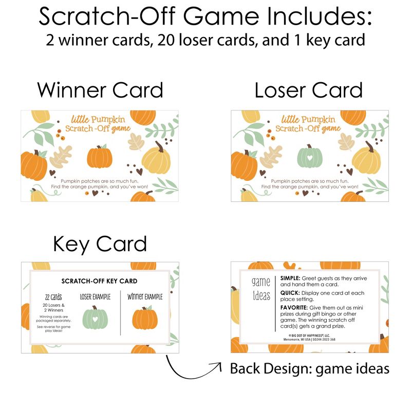 Big Dot of Happiness Little Pumpkin - Fall Birthday Party or Baby Shower Game Scratch Off Cards - 22 Count, 5 of 7