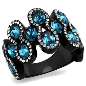 Slickblue Women's Black Statement Ring, Aquamarine and Clear Synthetic Crystals, Curved Sculptural Band, Sizes 5–10 - 1 of 4