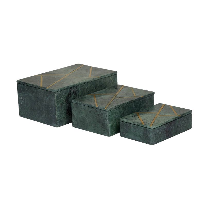 Set of 3 Marble Box with Gold Linear Lines Green- Olivia &#38; May, 5 of 8