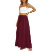 Women's Flowy High-Waist Maxi Skirt - Summer Pleated Long Skirt with Pockets Wine Red - 3 of 4