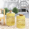 XIYUYEU Modern Cylindrical Patio End Table, Iron Cut Design Outdoor End Tables, Outdoor Side Table with Overlapping Circle Pattern, Set of 2 - 2 of 4