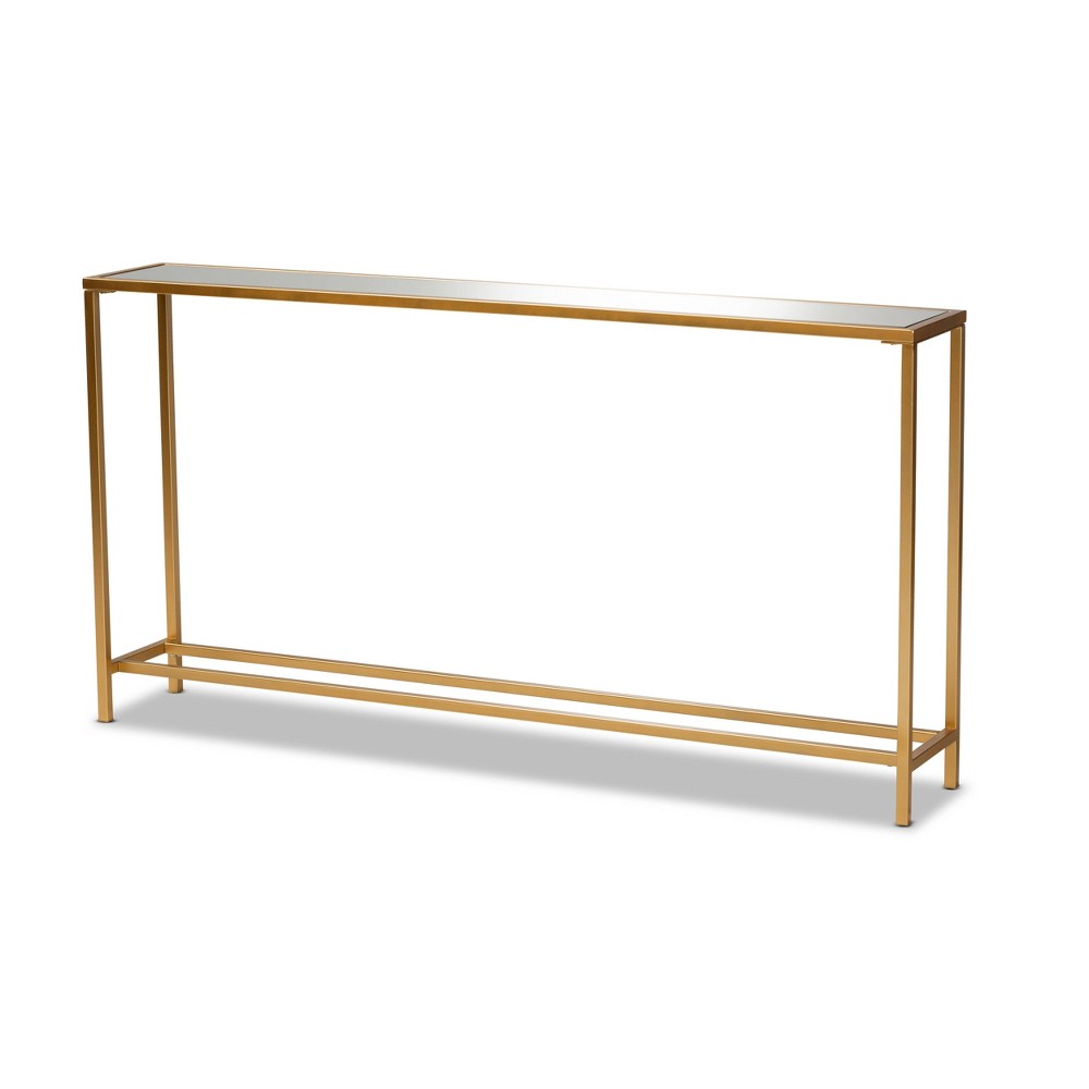 Photos - Coffee Table Alessa Glam Metal and Mirrored Glass Console Table Gold - Baxton Studio