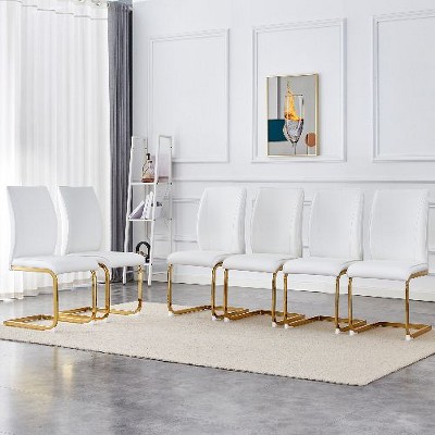 CAVINAS Modern Luxury Simple Arch Chair, PU High Resilience Dining Chair with Crazy Horse Texture and Arched Metal Leg