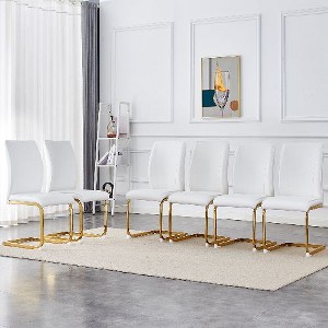 CAVINAS Modern Luxury Simple Arch Chair, PU High Resilience Dining Chair with Crazy Horse Texture and Arched Metal Leg - 1 of 4