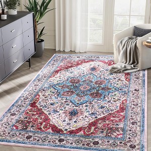 6x9 Vintage Geometric Rug for Living Room,Bedroom,Dining Low Pile Non-Slip Washable Indoor Mat Kitchen Entryway Bathroom - 1 of 4