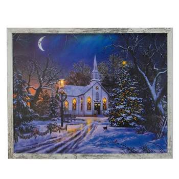 Northlight LED Lighted Church at Night Framed Christmas Canvas Wall Art  19" x 15"