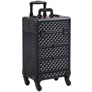 Yaheetech Professional Rolling Makeup Train Case with Drawers, Black - 1 of 4