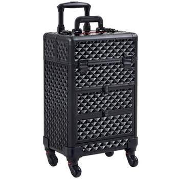 Yaheetech Professional Rolling Makeup Train Case with Drawers, Black